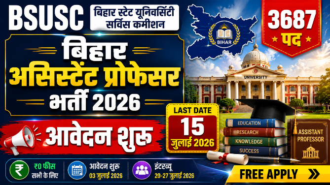 You are currently viewing BSUSC Bihar Assistant Professor Recruitment 2026: 3687 Posts, Online Apply, Eligibility, Last Date