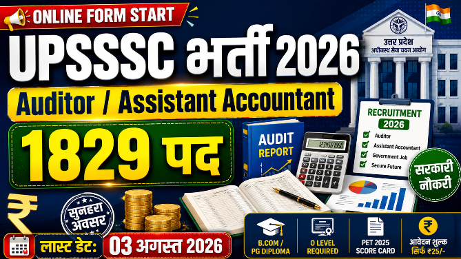 You are currently viewing UPSSSC Auditor Assistant Accountant Recruitment 2026: 1829 पदों पर भर्ती, Online Form Start, Apply Online