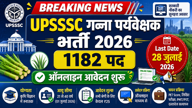 You are currently viewing UPSSSC Cane Supervisor Recruitment 2026: 1182 पदों पर भर्ती, ऑनलाइन आवेदन शुरू