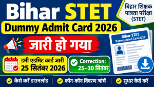 Read more about the article Bihar STET Dummy Admit Card 2026: डमी एडमिट कार्ड जारी, 30 सितंबर तक करें सुधार